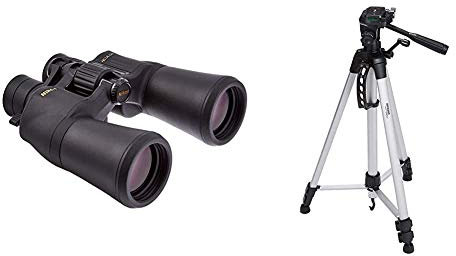 Nikon Aculon A211 10-22x50 Zoom Binoculars - Black & Amazon Basics 60-Inch Lightweight Tripod with Bag