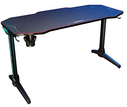 SONNI Gaming Tisch mit LED,140cm großer Oberfläche/PC Tisch/Gaming Desk,2-3 Monitore aufstellbar mit Mausunterlage,Getränkehalterung und Kopfhörerhaken