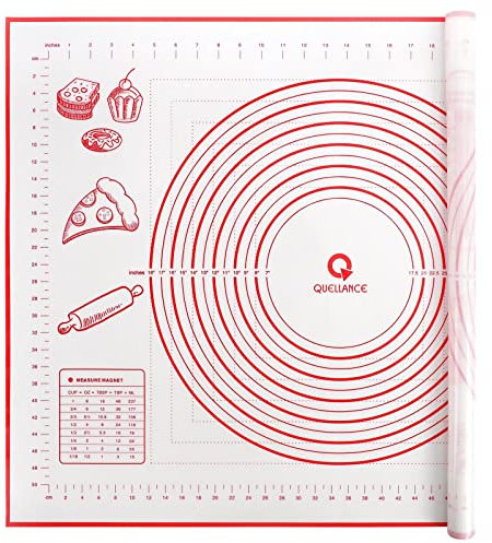 Extra Large Silicone Pastry Mat, Baking Mat with Measurement, Kitchen Counter Mat for Fondant, Rolling Dough, Pie Crust, Pizza and Cookies - Oven Liner Mat/Kneading Matts, 24 x 32, Red