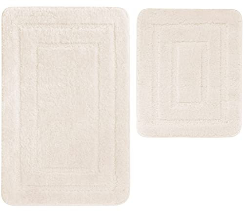 Euromat Badematte Badezimmerteppich Badteppich – rutschfest, Weich, Waschbar, Schnelltrocknend – Alor 2 TLG Set (Beige)
