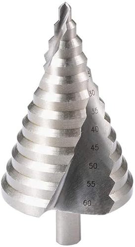 Large HSS Step Drill Bit, 12 Sizes Titanium High Speed Steel 6 to 60MM Drill Bit for Sheet Aluminium Metal Wood Hole Drilling, Big Multiple Hole Stepped Up Bit for DIY Lovers (1 PC Step Drill)