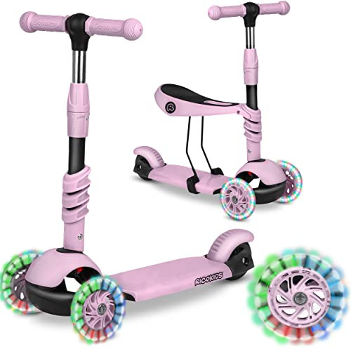 Ricokids 3-in-1-Laufroller für Kinder – Roller DREI Rollen - Kinderroller 3 Räder – Kinderroller ab 3 Jahre – Kleinkindroller – 27,5 x 55,5 x 78,5 cm - Farbe: Rosa