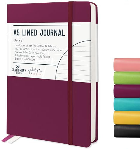 STATIONERY ISLAND Notizbuch A5 Liniert, Journal Hardcover mit 120 g/m² Dickem Papier, 180 Seiten Tagebuch, Notebook a5 für Mädchen, Reisetagebuch, Planen, Lernen, Schreiben