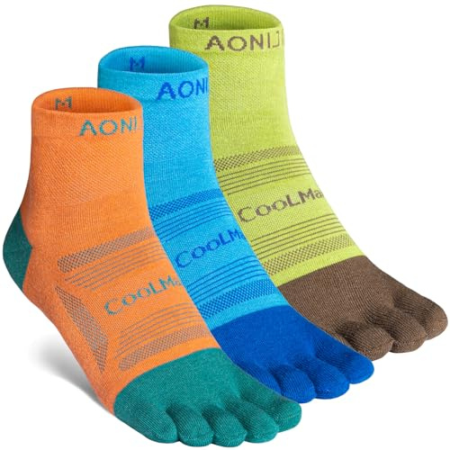 AONIJIE 3 Pairs Men's Women's Toe Socks Athletic Running Coolmax Five Finger Quarter Sock, Soft Comfortable Breathable