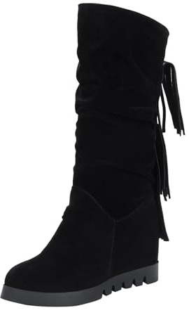 Generico Stivali Cowboy Donna Texani Marroni Stivali Donna Alti Fino Al Ginocchio Senza Tacco Donna Sneakers Nere Scarpe Da Donna Invernali Antiscivolo Stivali Donna