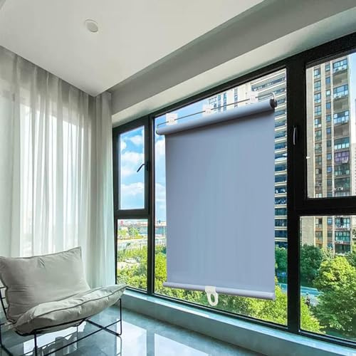 Tenda a Rullo Oscurante Senza Fori,Tende Avvolgibile Parasole a Scomparsa Per Balcone,Persiane Temporanee,Tende Di Protezione Solare/Isolamento Termico/Privacy,Per Finestre,Grey-100*200cm(39*79in)