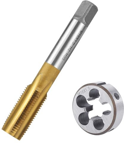 BIGP M16 x 1,5 mm Juego de de Machos de Roscar Métrica, Juego de Machos y Terraja HSS, Rosca Derecha y Cortador de Rosca Fina, Cortador de Roscar Recto Estriado