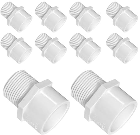 3/4 Inch White 2-Way SCH40 PVC Male Adapter Pipe Fittings， pipe fittings with external thread,corrosion resistance (10 PACK)