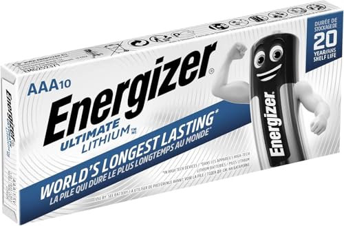 Energizer Ultimate Lithium, confezione da 10 batterie AAA, al litio a lunga durata, per dispositivi ad alto consumo, più leggeri e 20 anni di durata
