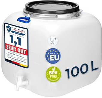 Garronda 100 litros Barril de Agua de Lluvia, Barril Cuadrado con Tapa y Grifo, Boca Ancha, Depósito de AguaSauerkraut, Barril para Carne, Barril de Vino, Leche GD-0089, Blanco