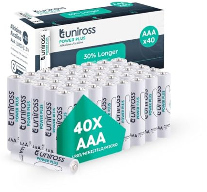 Piles AAA LR03 Alcalines 1,5 V – Lot de 40 – 7 Ans de Conservation – Piles pour Télécommandes, Jouets, Réveils Uniross