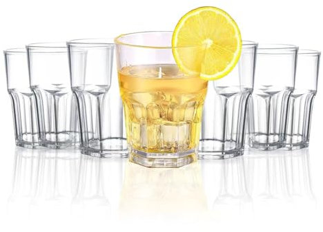 Sivaopa 8 Pack 260ml Plastic Tumblers, Reusable Plastic Drinking Cups, Clear Unbreakable Cocktail Glasses for Adults Kids Party, BPA Free for Home Camping Picnic BBQ