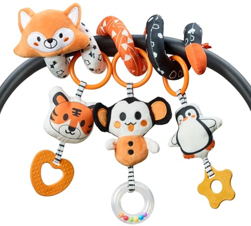TUMAMA Noir Et Blanc Spirale D'activité Bébé, Eveil Poussette Jouet pour Bebe 0 3 6 9 Mois, Jeux Suspendre avec Hochet Et Anneaux De Dentition pour Auto, Stroller Arch, Berceau, Peluche Jouets Cadeau