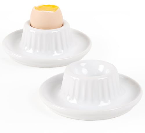 Autumnlife Set di 2 portauovo impilabili con ripiano, in porcellana con piatto, classico portauovo bianco, ideale per uova sode e sode