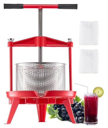 VEVOR Pressa Manuale per Vino di Frutta Cesto in Acciaio Inox 9L con Manico, Spremiagrumi Manuale per Bevande Alcoliche Pressa per Sidro, Mela, UVA, Tintura, Miele, Olio d'Oliva Cucina, Casa