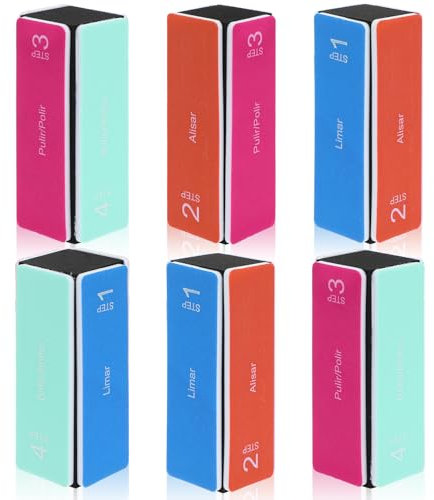 COMNICO 6 blocchi per lucidare unghie, blocco per unghie, 4 livelli, rimuove i bordi e crea immediatamente una lima professionale lucida (blu, arancione, rosa, verde, pezzo, grana 80/80)
