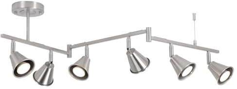 SEEBLEN 6-Light Modern Track Lighting Fixtures Ceiling, Flexible Foldable Arm and Rotatable Light Head,Nickel Kitchen Track Lighting for Kitchen Islands, Dining Rooms, Bars, Closets, Workbenches.