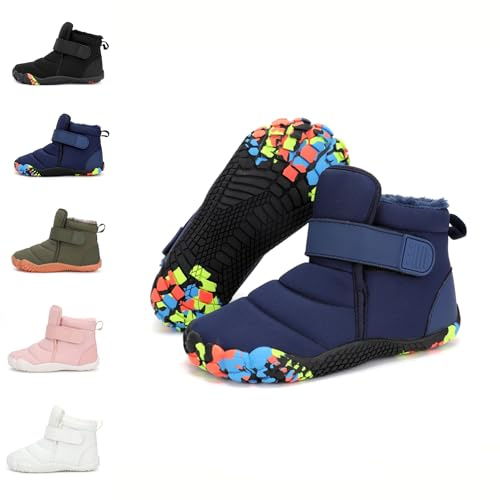 HICKMONBER Bottes de Neige Enfants Chaud Hiver Garçon Fille Chaussures de Trekking Barefoot Antidérapant Hiver Bottines avec Bout large Gr.25-36