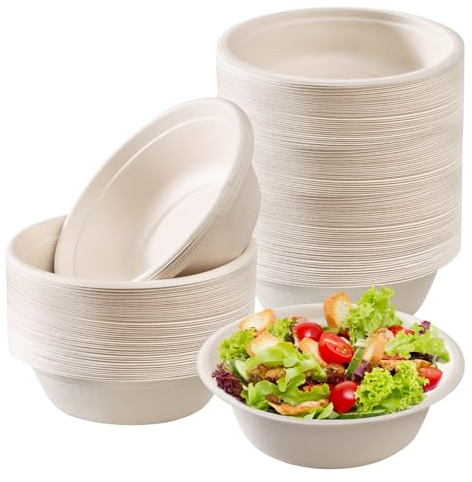 Soppskålar, 100 stycken kartongskålar, kartongskålar, bruna sockerrörsskålar, bagassager, skålar för fest, picknick, grill, sommar, sallad, dessert, sopptallrik, värmeisolering, hållbar, 500 ml