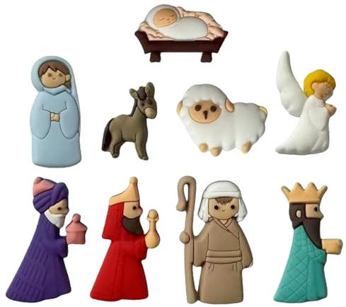 9Pcs/Set Christmas Buttons Resin Novelty Nativity Scene Buttons with Flat Back Christmas Embellishments for Crafts and Sewing Patches Fridge Magnet Nativity Decorations
