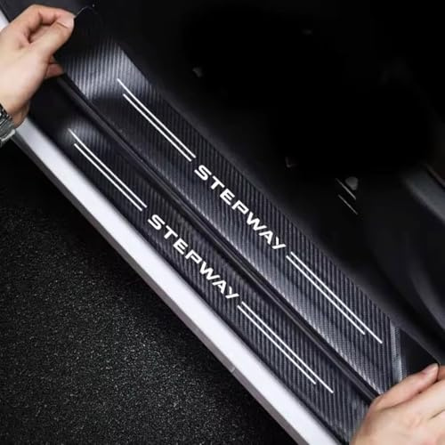 EULVGG Protector de Escalón de Coche para Dacia Sandero Stepway, 4 Piezas Protección de Barra de Umbral de Puerta Decoración para Estribos Anti-Arañazos Pegatinas de Fibra de Carbono (Blanco)