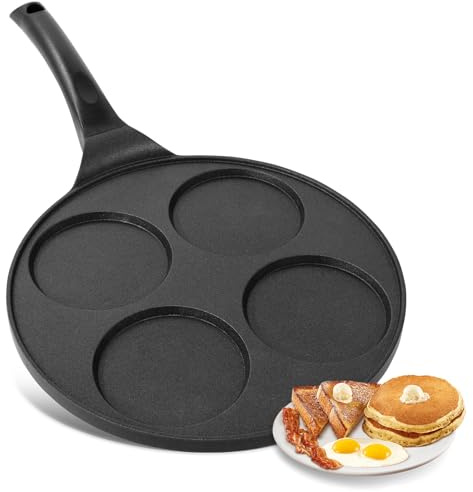 SHINWHEN Poêle à crêpes - Diamètre : 26 cm - 4 trous - Pour induction, vitrocéramique, gaz électrique, Poffertjes, Pancake Maker, Maker - Poêle à œufs au plat - Liwanzen Poffertjes Blinis
