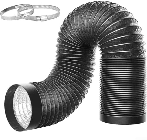 Tubo de escape, 10 cm de diámetro, negro, manguera de ventilación de aluminio de 4 capas con refuerzo de alambre de acero, para secadoras, cocinas, baños (2 m negro)