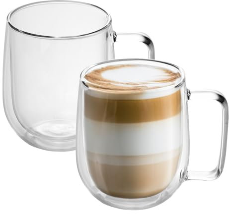 Intirilife 2X Set de Verres Thermo à Double paroi -150-200ml- soufflés à la Bouche et isolés pour Espresso Cappuccino, Verres à thé Verres à café Tasses à Latte, Effet de lévitation avec Anse