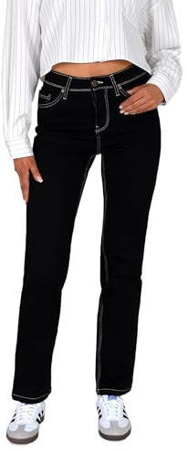 ESRA Schwarze Jeans Damen Stretch Jeanshose High Waist Straight Leg Jeans-Hose Gerades Bein Plus Size G6