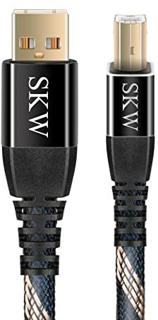 SKW Audiophiles Cavo Stampante USB 2.0, Rame ad alta purezza Cavo USB Tipo A Maschio a Tipo B Maschio - Cavetto Placcato Oro Compatibile per laptop, disco rigido, decoder, amplificatore - 1M