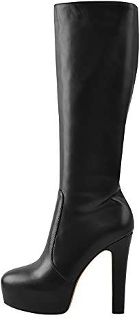 Only maker Damen Langschaftstiefel Plateau Stiefel mit Blockabsatz Weitschaft Bootsschuhe Schwarz EU 40