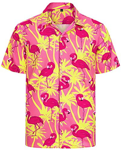 J.VER Hawaiian Shirts Mens Short Sleeve Summer Beach Holiday Party Fashion Regular Fit Casual Aloha Funky Flower Printed Vacation Ugly Tops Pink XL