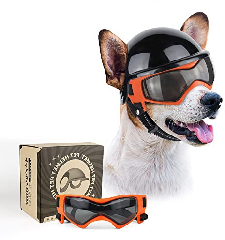 NAMSAN Anti-UV Hundebrille mit Haustierhelm, Winddicht Augenschutz Hunde Sonnenbrille, Cooler Motorrad-Haustierhelm für Kleine/Mittlere Hunde