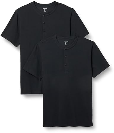 Amazon Essentials Men's Slim-Fit Short-Sleeve Pique Henley Shirt, Pack of 2, Black, Large