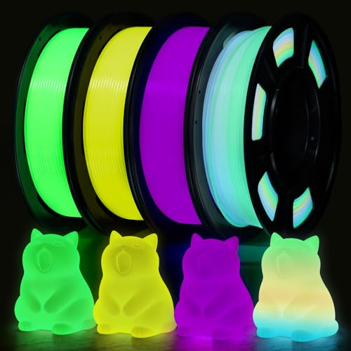 RepRapper Glow in The Dark PLA Filament 1.75mm (4×250g) – High-Brightness Luminous 3D Printer Filament Bundle (Purple, Yellow, Green & White to Rainbow) for FDM Printers