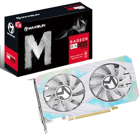 maxsun AMD Radeon RX 580 8GB 2048SP GDDR5 Computer Video Graphics Card GPU for PC Gaming 256-Bit DirectX 12 DVI, HDMI, DisplayPort Multi Monitors Extend(White Version)