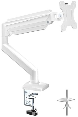 suptek Monitor Halterung für 13-32 Zoll LED LCD Bildschirm bis zu 9 kg, Monitor Arm mit Gasfeder, 360° Drehbar Höhenverstellbar Schwenkbar Neigbar, Monitorhalterung VESA 75x75/100x100 mm, Weiß