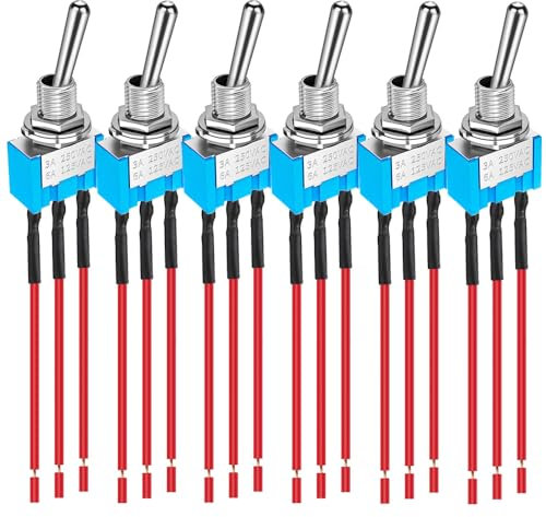 Gebildet Lot de 6 mini interrupteurs à bascule pré-câblés MTS-103 bleu 125 VAC 6 A, 3 broches 3 positions ON/OFF/ON On/Off/On pour voiture, véhicules marins