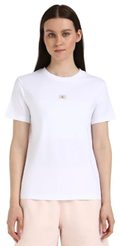Calvin Klein Camiseta de Manga Corta Mujer Woven Label Jersey tee Regular Fit, Blanco (Bright White), L