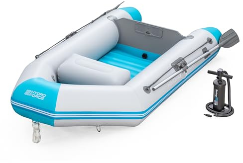 Bestway Hydro Force Sportboot Komplett-Set Corinth Elite, 230 x 130 x 33 cm, 2 Erwachsene, bis 280 kg, 3 Luftkammern, TriTech-Material, aufblasbarer Boden, Motorenhalterung, Ruder, Pumpe, Tasche