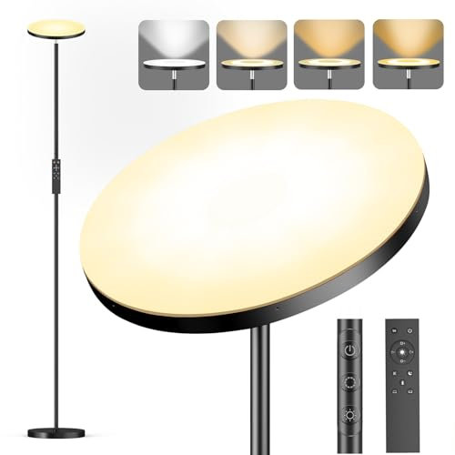 LUCKEA LED Uplighter Floor Lamp Living Room - 2700K-6500K Color Temperature, Modern Floor Lamp with Remote Control & Touch Control (Black)