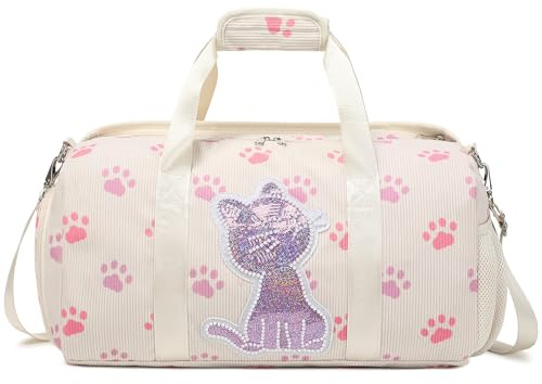 Kimwadalh Borsa da Danza Bambina Borsa Sportiva per Bambini Tote da Palestra Bambini Velluto a Coste Borsa da Balletto Bambina Borsa da Viaggio Borse Sportive da Ginnastica Modello di Gatto