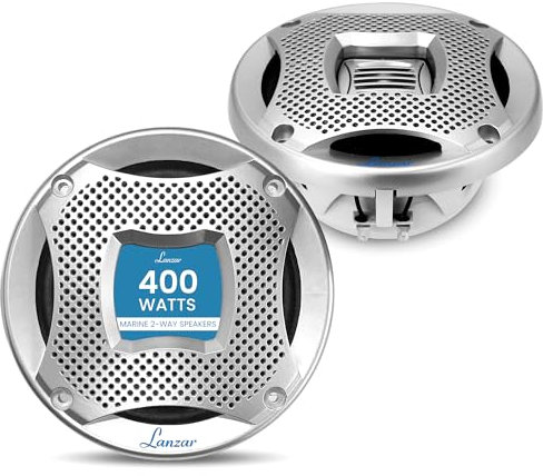 Lanzar Haut-parleurs Marins 2 Voies de 13,3 cm, 400 W résistants à l'eau pour Bateau et VUTT, cône en polypropylène, Tweeter à dôme, impédance de 4 Ohm, grilles, Joint de Montage et matériel (Argent)