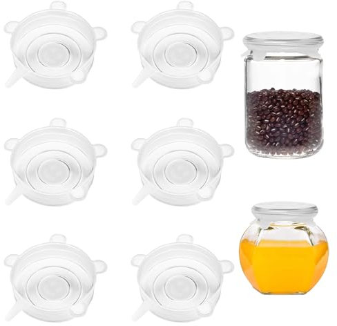 6Pcs Silicone Stretch Lids,Silicone Lids,Silicone Lids Food Covers,Yoghurt Pot Lids,Reusable Silicone Lid s For Microwave, Freezer And Dishwasher Safe （9.5cm）