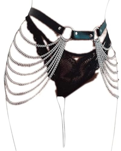 BAQOEYII Punk Leather Belly Waist Chain Belt,Punk Sexy Gothic Jewelry Accessories Waist Chain Goth Belt Silver Layered Body Chains