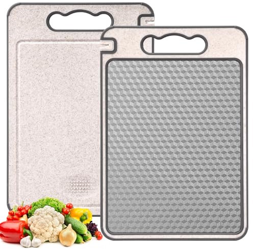 Tatxmalv Tagliere da Cucina, Tagliere a Doppia Faccia 304 Paglia di Grano in Acciaio Inossidabile, Tagliere Antibatterico con Manico, Design Della Rete Resistente ai Graffi, Lavastoviglie