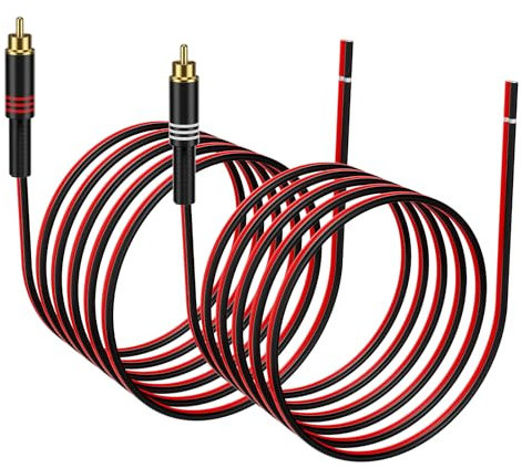 J&D Adaptateur RCA vers Câble Haut-parleur, 2 Pcs 20AWG 3 m, Connecteur RCA Mâle vers Fil Nu pour Réparer Câbles de Haut-parleurs, Compatible avec Amplificateurs, Récepteurs AV