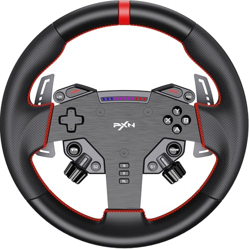 PXN W AS Gaming Racing Wheel - Sgancio rapido, 4 pagaie stile F1, luci dinamiche RGB Rev, impugnatura in pelle, volante PC da 11 pollici - per basi PXN VD4/VD6 Direct Drive