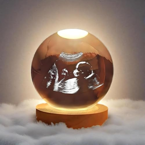 Qijundian Bola de cristal 3D personalizada con ultrasonido B, bola de cristal grabada en 3D con luz LED, luz nocturna personalizada con foto, regalo personalizado con nombre y fecha (luz cálida de 8