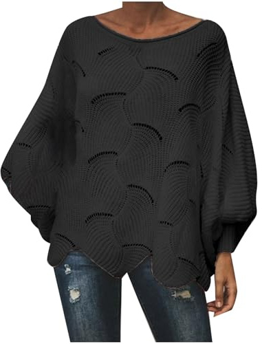 Générique Pull Femme Grande Taille Tricot Ample avec Motif Crochet découpé pour Saison Automne Hiver 2024 (Black, XXXXXL)